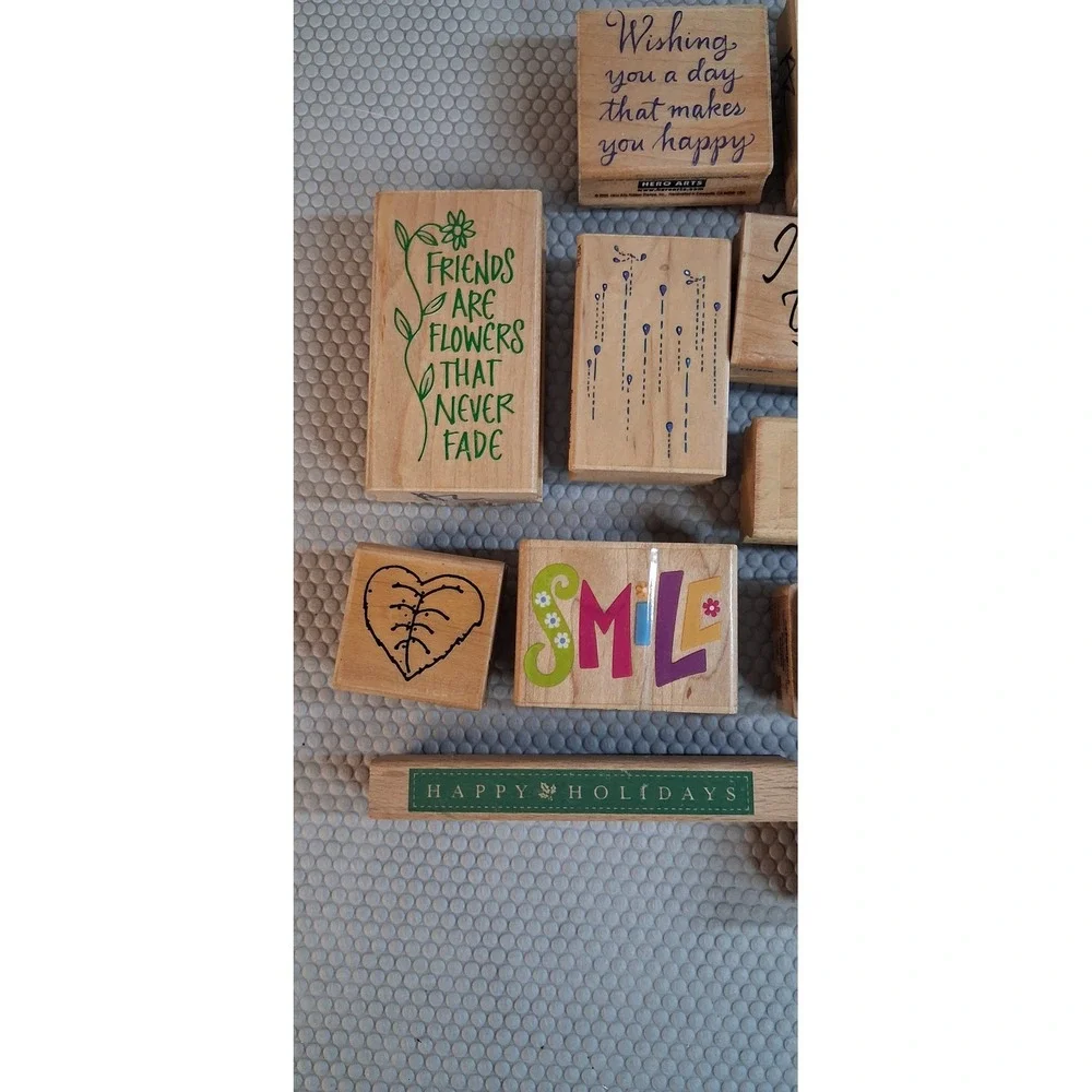 Vintage Wood Block Rubber Stamp Lot of 17 - Mixed Brands Crafting Scrapbook Card